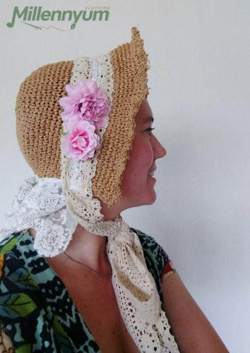 me wearing the spoon bonnet - from the side