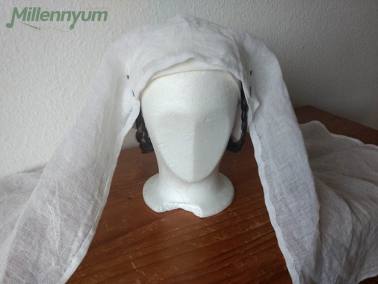 Birgitta cap with veil on styrofoam head