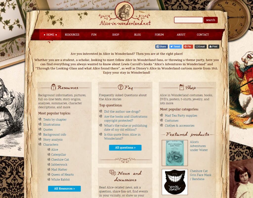 Alice-in-Wonderland.net homepage screenshot